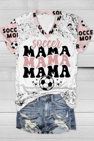 Cute Soccer Rock Print V Neck T-shirt