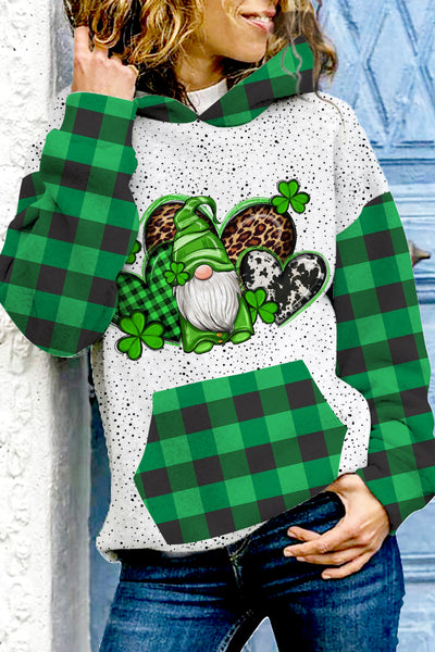 Western Shamrocks Gnome Plaid Polka Dots Hoodie