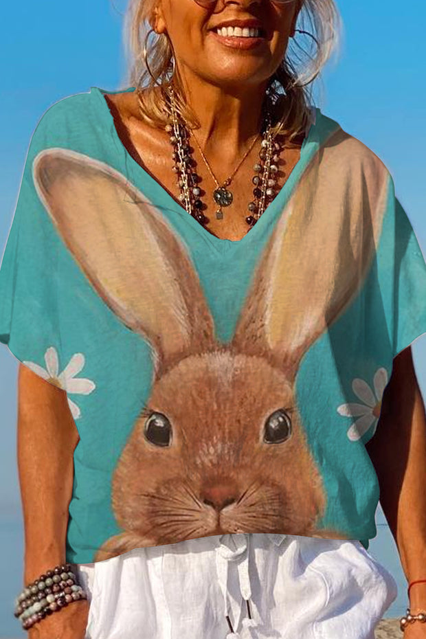 Happy Easter Day Bunnies Daisy Dolman Sleeves Tee