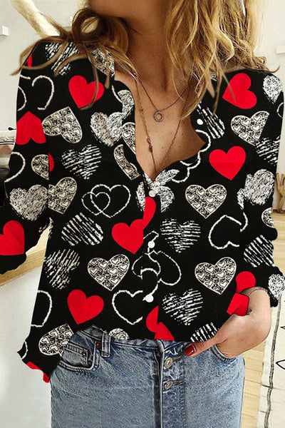 Love Heart Black Long Sleeve Shirt