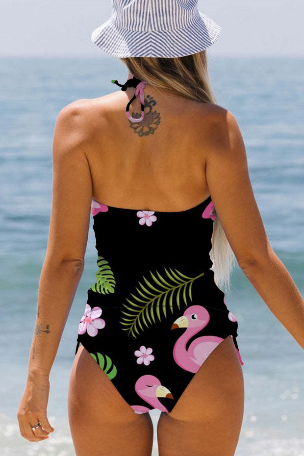 Flamingos Flowers And Plant Pattern Bikini Swimsuit