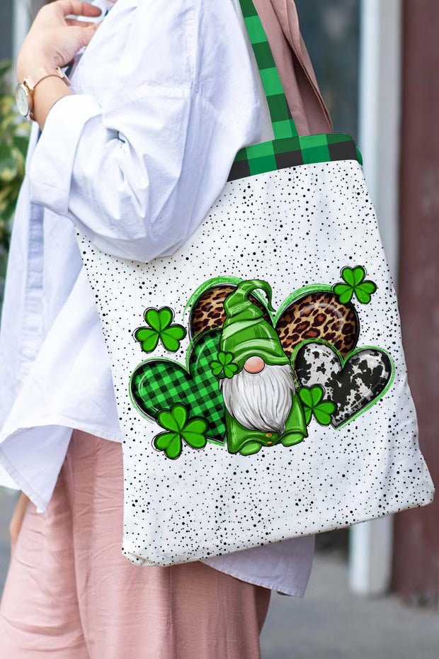 Western Shamrocks Gnome Plaid Polka Dots Tote Bag