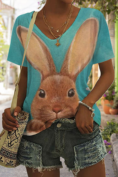 Happy Easter Day Bunnies Daisy V Neck T-shirt