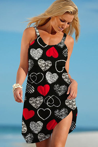 Love Heart Black Beach Sleeveless Dress