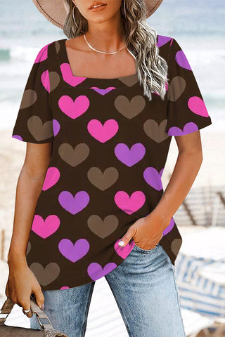 Love Heart Square Neck T-Shirt