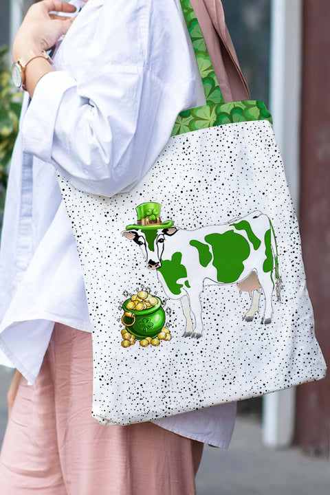 Casual Green Sheep Shamrocks Printed Toet Bag