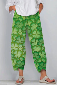 Green Lucky Shamrocks Printed Casual Pants