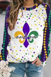 Mardi Gras Fleur De Lis Beads Stars Sweatshirt