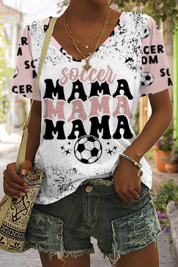 Cute Soccer Rock Print Tie-Dye V Neck T-shirt