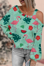 Flamingos Flowers And Plant Off-shoulder Blouse