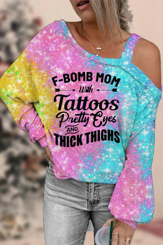 F-Bomb Mom Ombre Glitter Bluse
