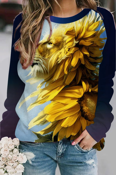 Lion Sunflower Print Sweatshirt