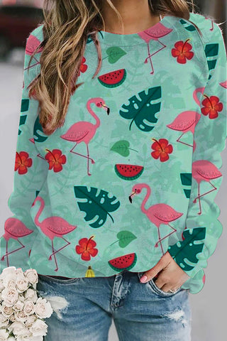 Flamingos Flowers And Plant Pattern Sweatshirt