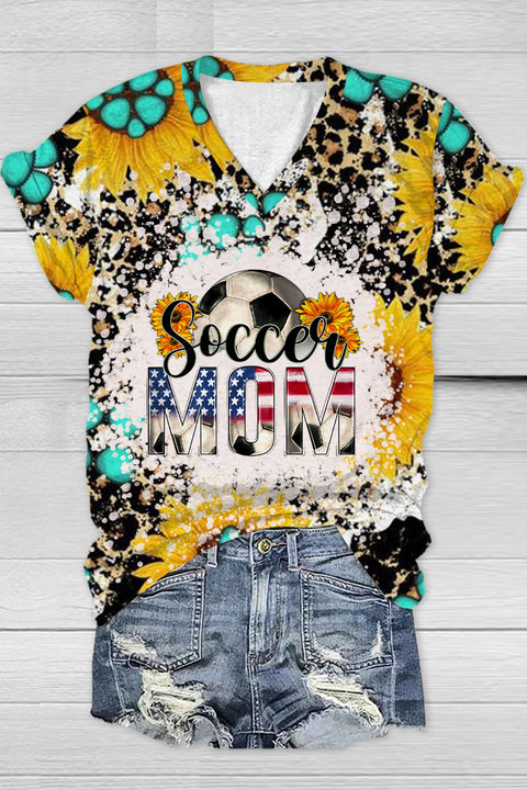 Western Soccer Mom 4th July Print V Neck T-shirt