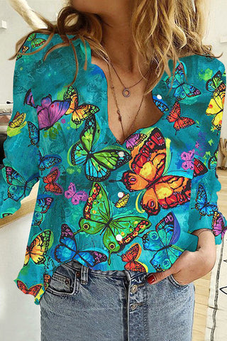Butterflies Blue Long Sleeve Shirt