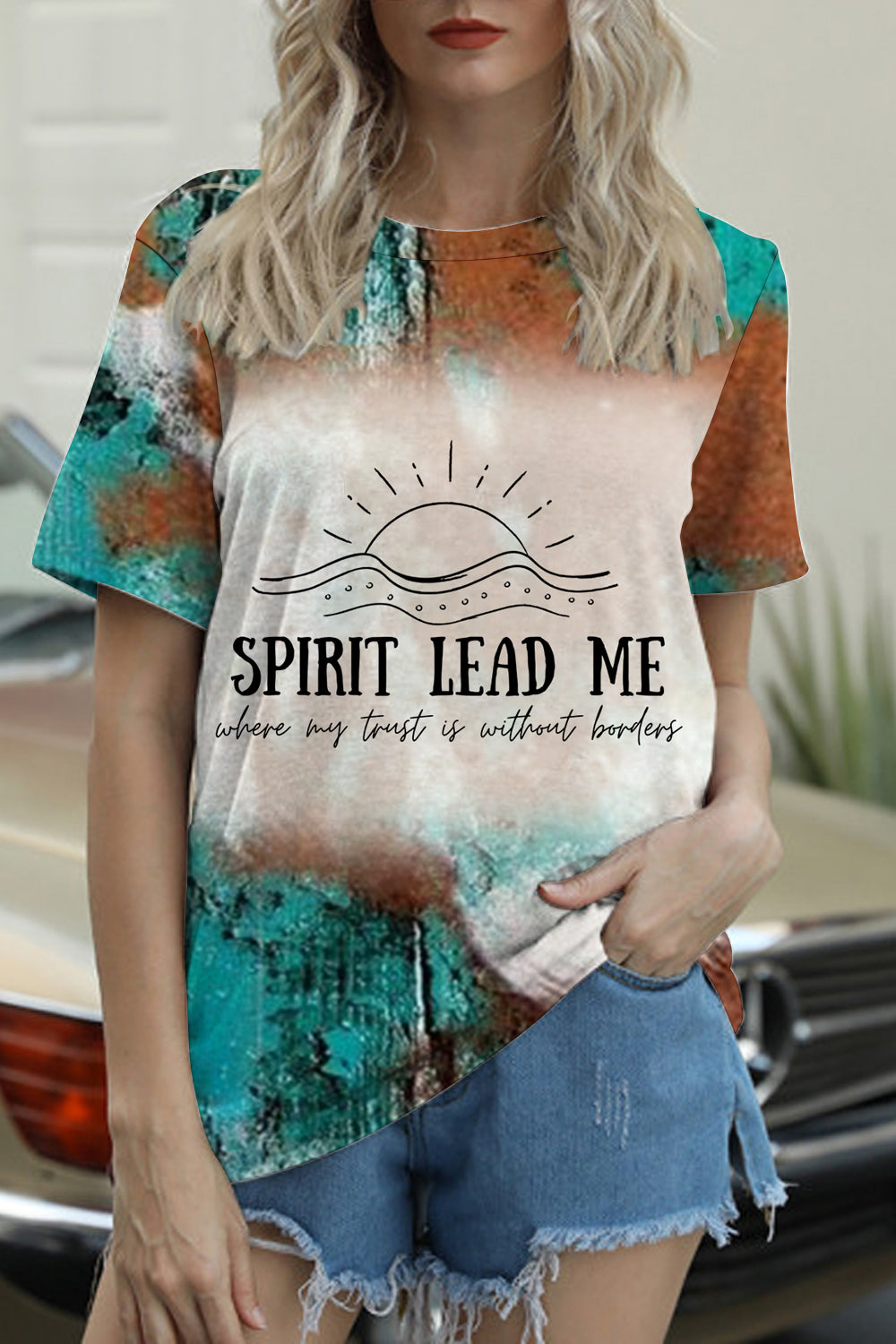 Spirit Lead Me Where My Trust Is Without Borders Print Round Neck T-shirt