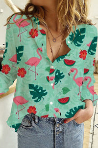 Flamingos Flowers And Plant Pattern Long Sleeve Shirt
