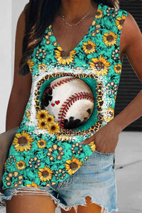 Western Sunflower Baseball Concho Printed Tank Top