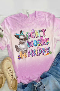 Don't Worry Be Happy Easter Day Bunnies Round Neck Short Sleeve T-shirt