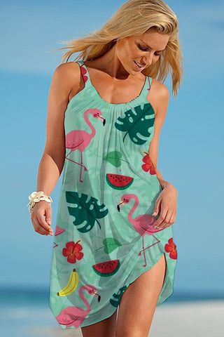 Flamingos Flowers And Plant Pattern Beach Sleeveless Dress