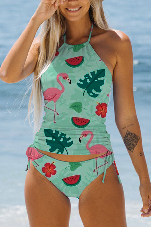 Flamingos Flowers And Plant Pattern Bikini Swimsuit