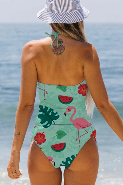 Flamingos Flowers And Plant Pattern Bikini Swimsuit