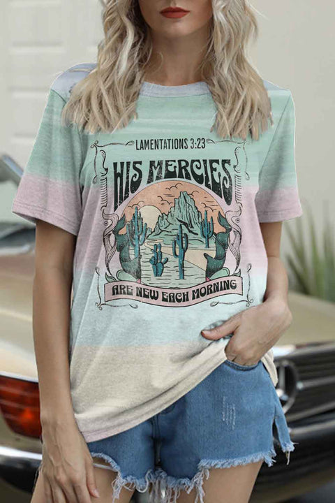 His Mercies Are New Every Morning Christian Print Round Neck T-shirt