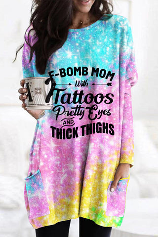 F-Bomb Mom Ombre Glitter Tunika mit Taschen