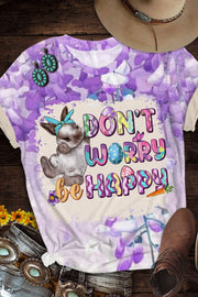 Don't Worry Be Happy Easter Day Bunnies Round Neck Short Sleeve T-shirt