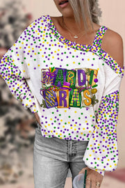 Mardi Gras Fleur De Lis Coloured Dots Off-Shoulder Blouse