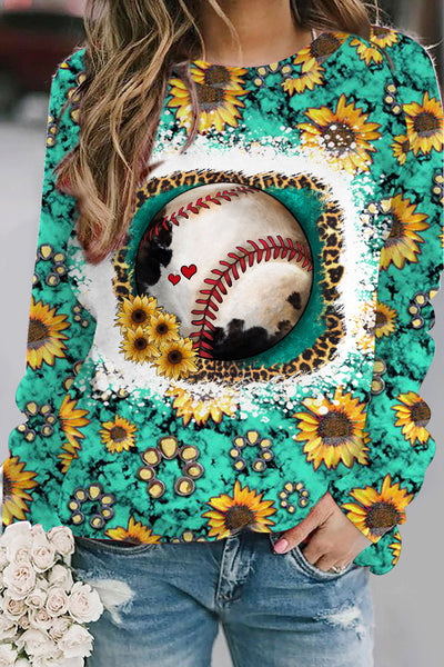 Western Sunflower Baseball Concho Printed Sweatshirt