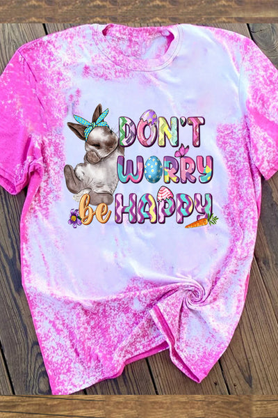 Don't Worry Be Happy Easter Day Bunnies Round Neck Short Sleeve T-shirt