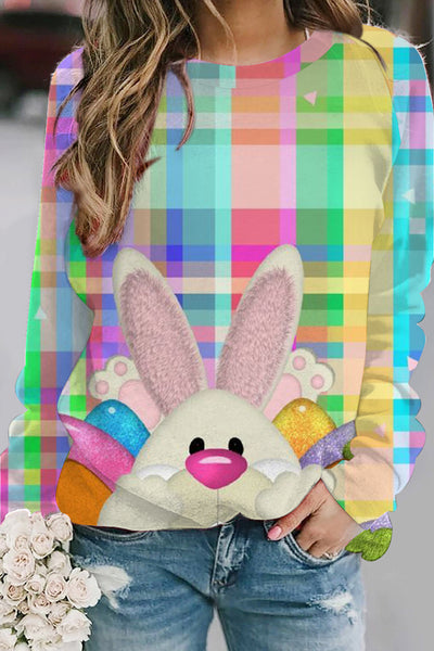 Happy Easter Day Bunny Colorful Plaid Sweatshirt