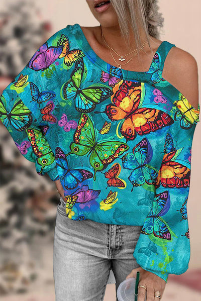 Butterflies Blue Off-shoulder Blouse