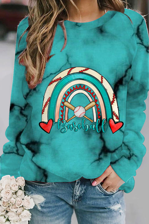 Casual Baseball Rainbow Marble Printed Sweatshirt