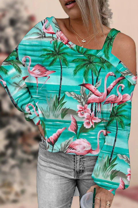 Spring/Summer Flamingos Coconut Tree Off-shoulder Blouse