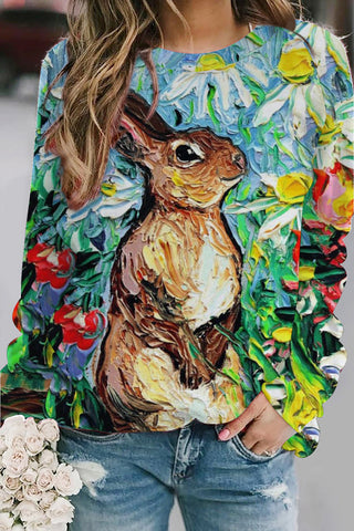 Happy Easter Day Bunny Floral Abstract Art Sweatshirt