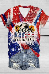 Soccer Mom 4th July Print V Neck T-shirt