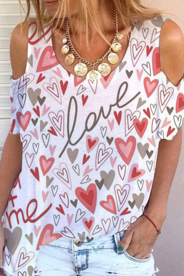 Love Heart Cold Shoulder T-shirt