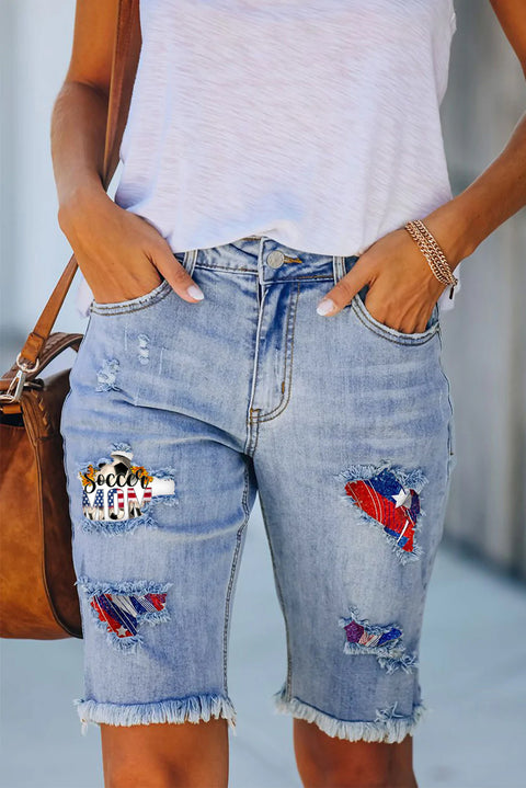 Soccer Mom 4th July Print Denim Shorts