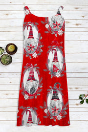 Retro Vintage Christmas Gnomes Print Sleeveless Dress