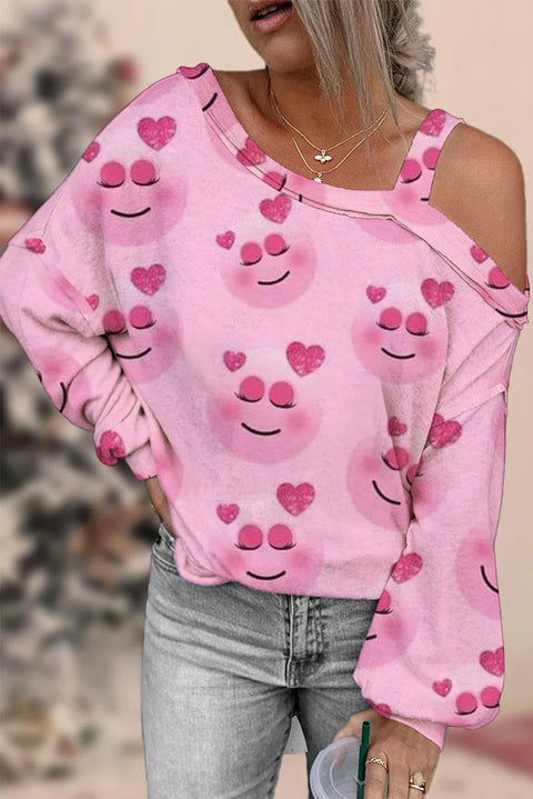 Valentine's Day Smile Face Love Off-shoulder Blouse 