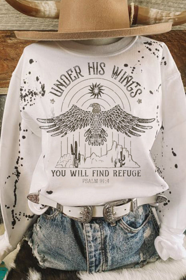 Under His Wings You Will Find Refuge Christian Print Sweatshirt