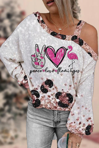 Peace Love Flamingos Leopard Off-shoulder Blouse