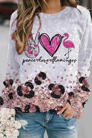 Peace Love Flamingos Leopard Sweatshirt