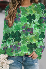 Casual Lucky Green Shamrocks Printed Sweatshirt