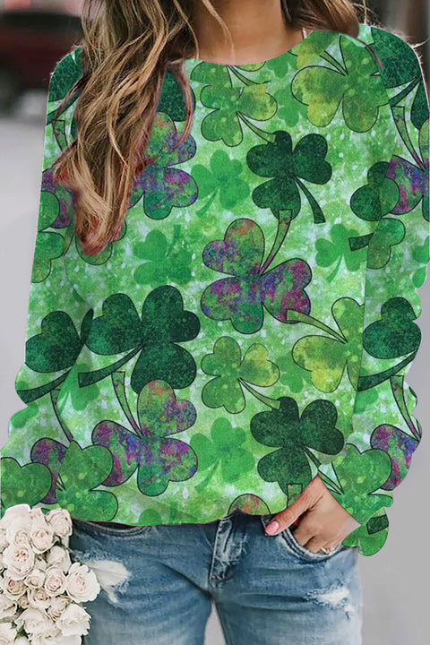 Casual Lucky Green Shamrocks Printed Sweatshirt