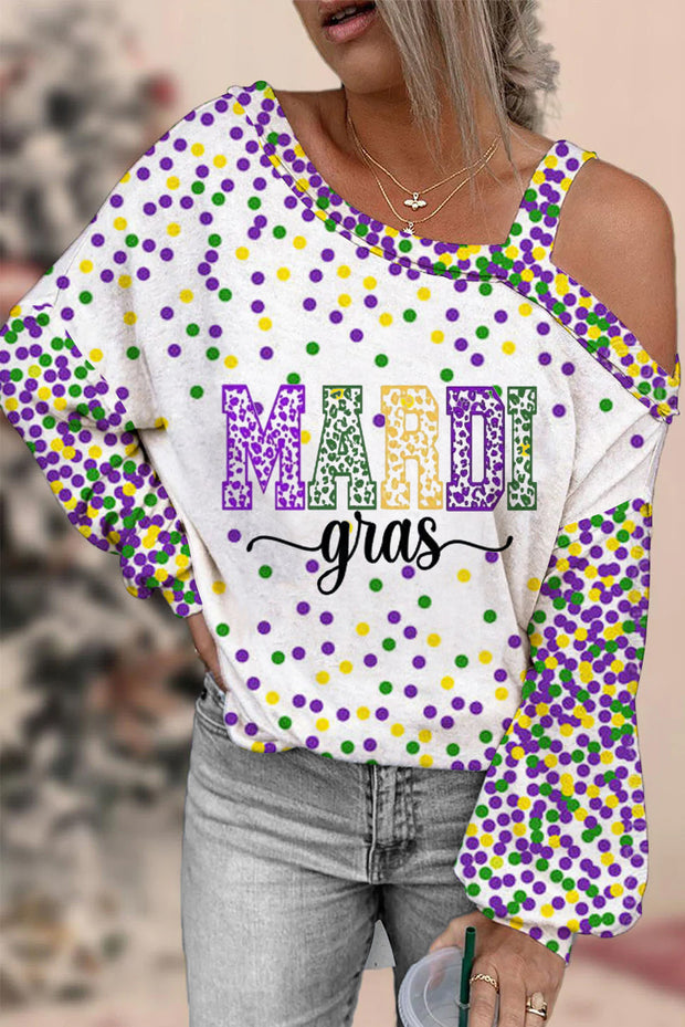 Mardi Gras Polka Colored Dots Off-Shoulder Blouse