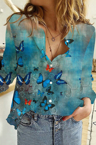 Butterflies Blue Long Sleeve Shirt