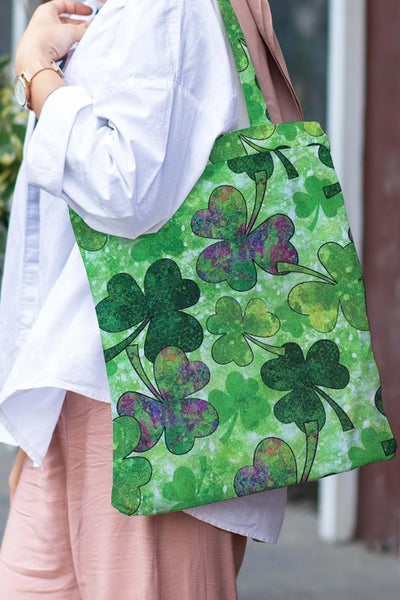 Casual Lucky Green Shamrocks Printed Tote Bag
